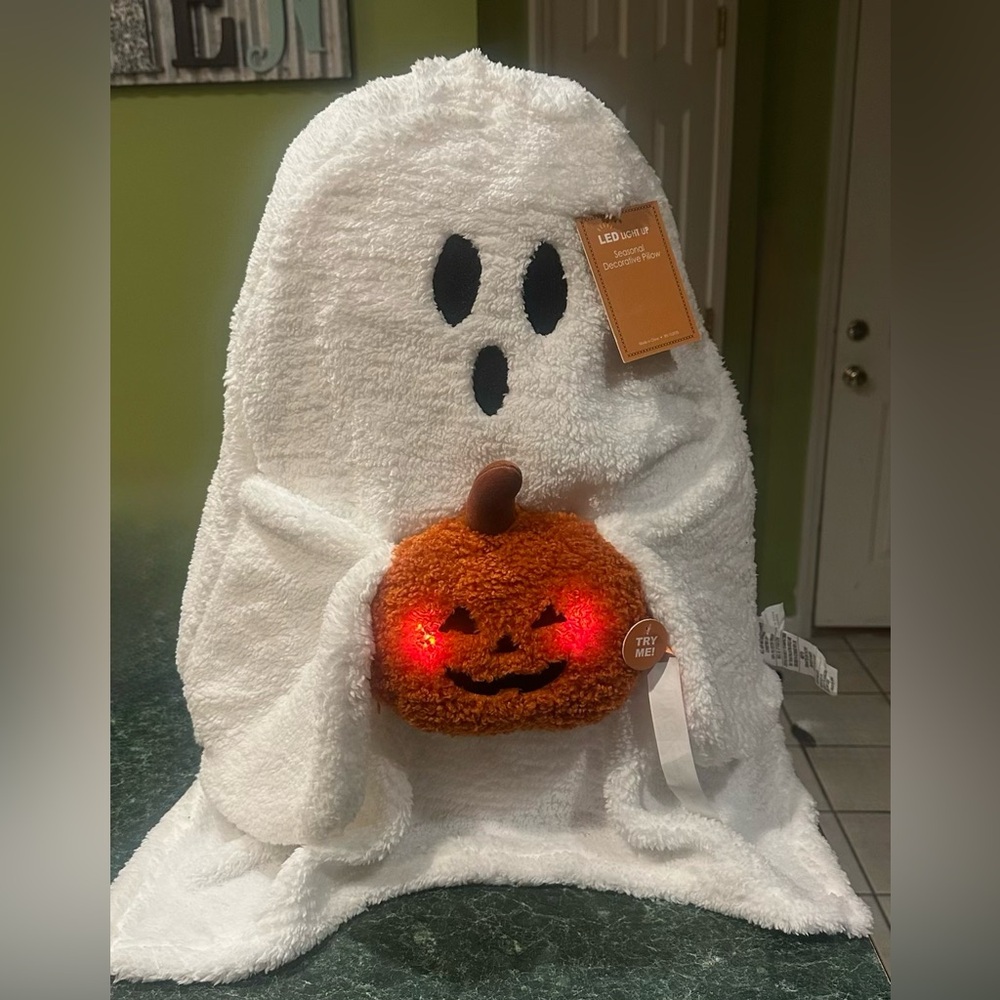 LED Ghost with Pumpkin Plush